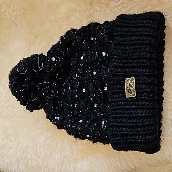CHAOS Pompom Hat Beanie Black with Rhinestones and Gold Thread - Picture 7 of 7